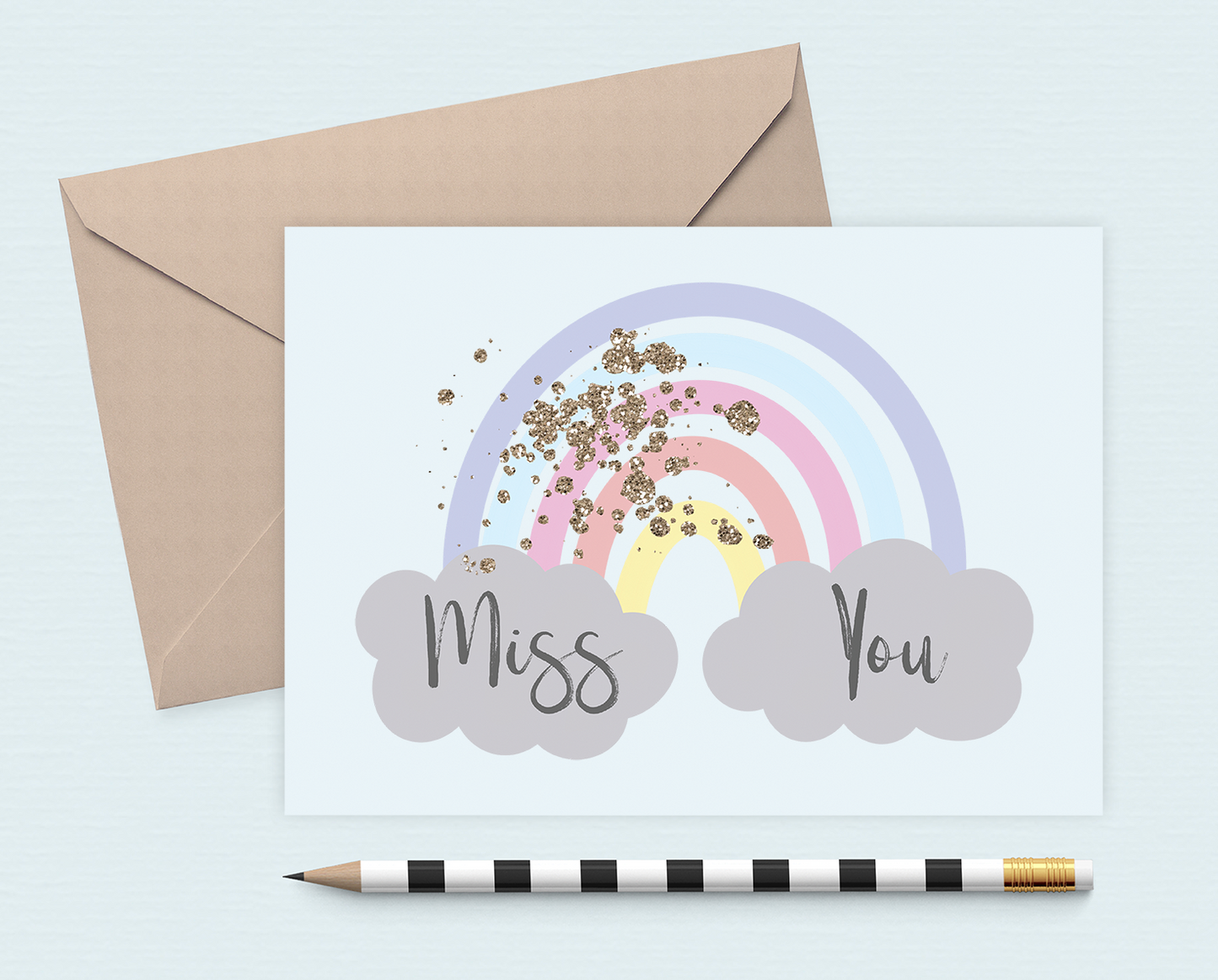 Rainbow Miss you Card Printable - Digital Download