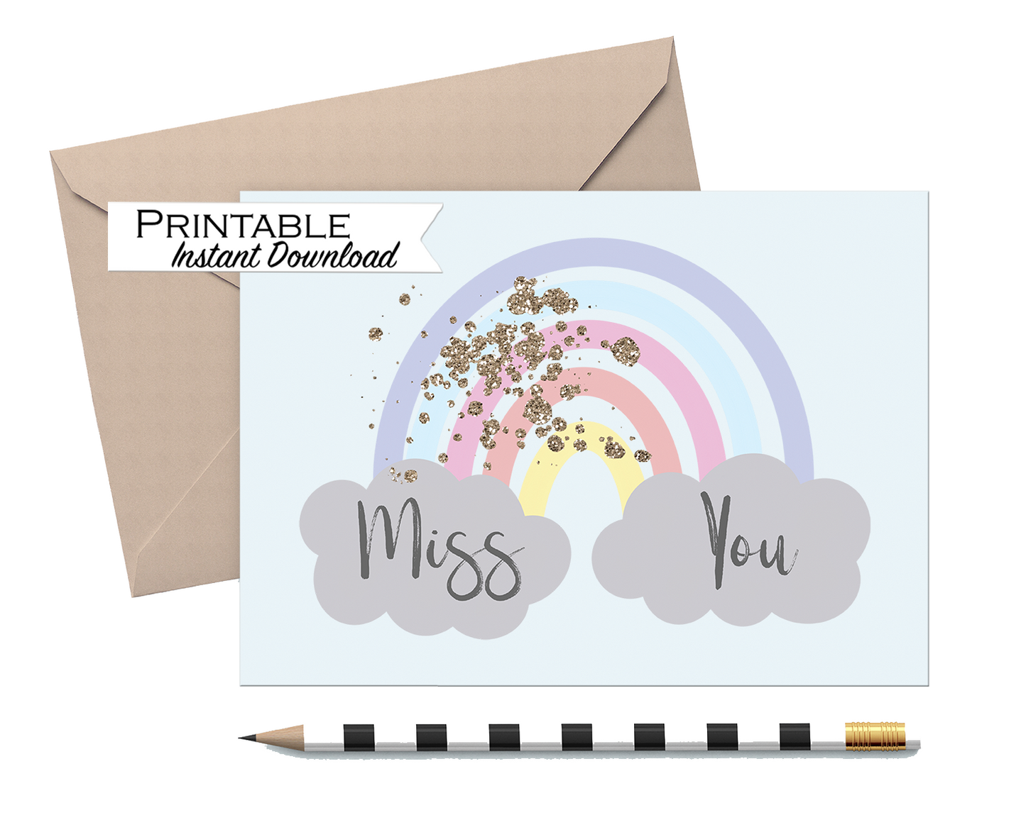 Rainbow Miss you Card Printable - Digital Download