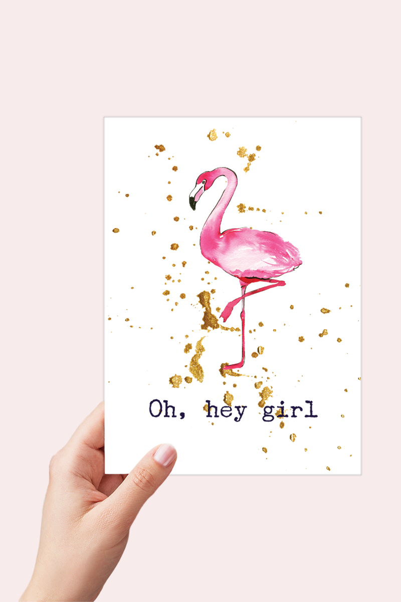 Oh Hey Girl - Flamingo Girlfriend Card Printable - Digital Download