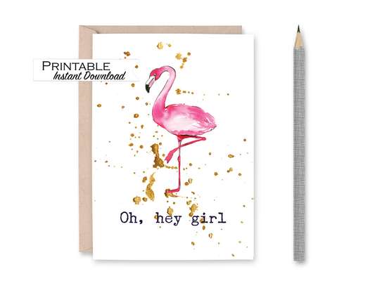Oh Hey Girl - Flamingo Girlfriend Card Printable - Digital Download