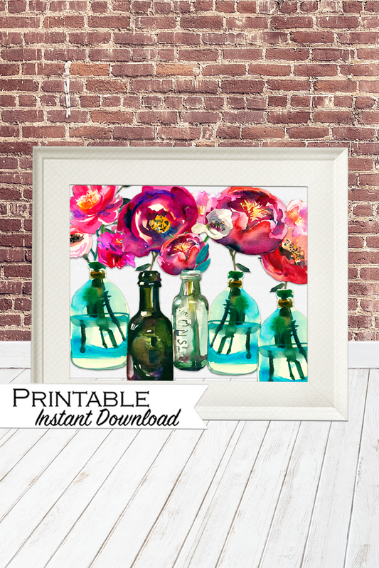 Peony Watercolor Printable Wall Art Printable - Digital Download