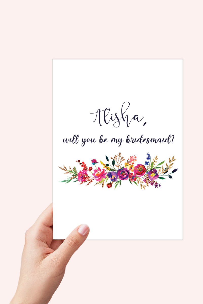 Personalized Floral Bridesmaid Card Printable - Digital Download