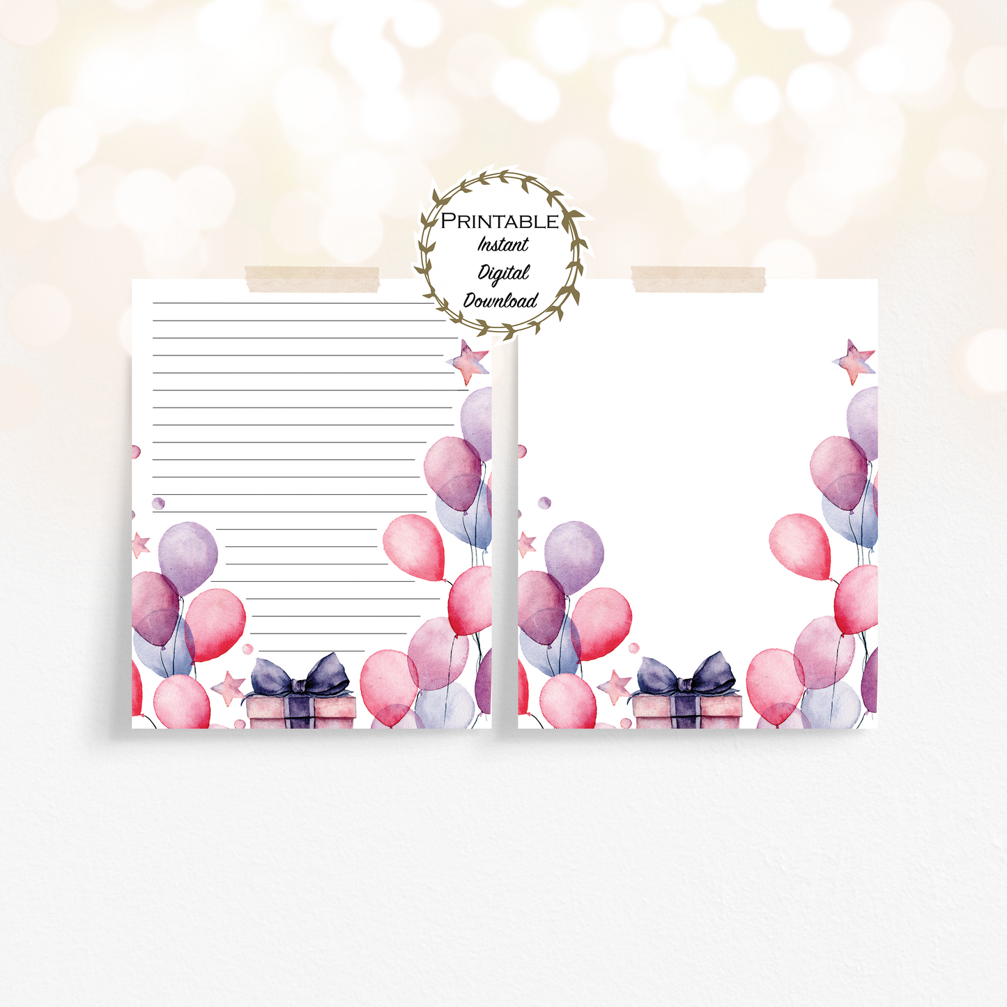 Birthday Balloons Stationery Set Printable