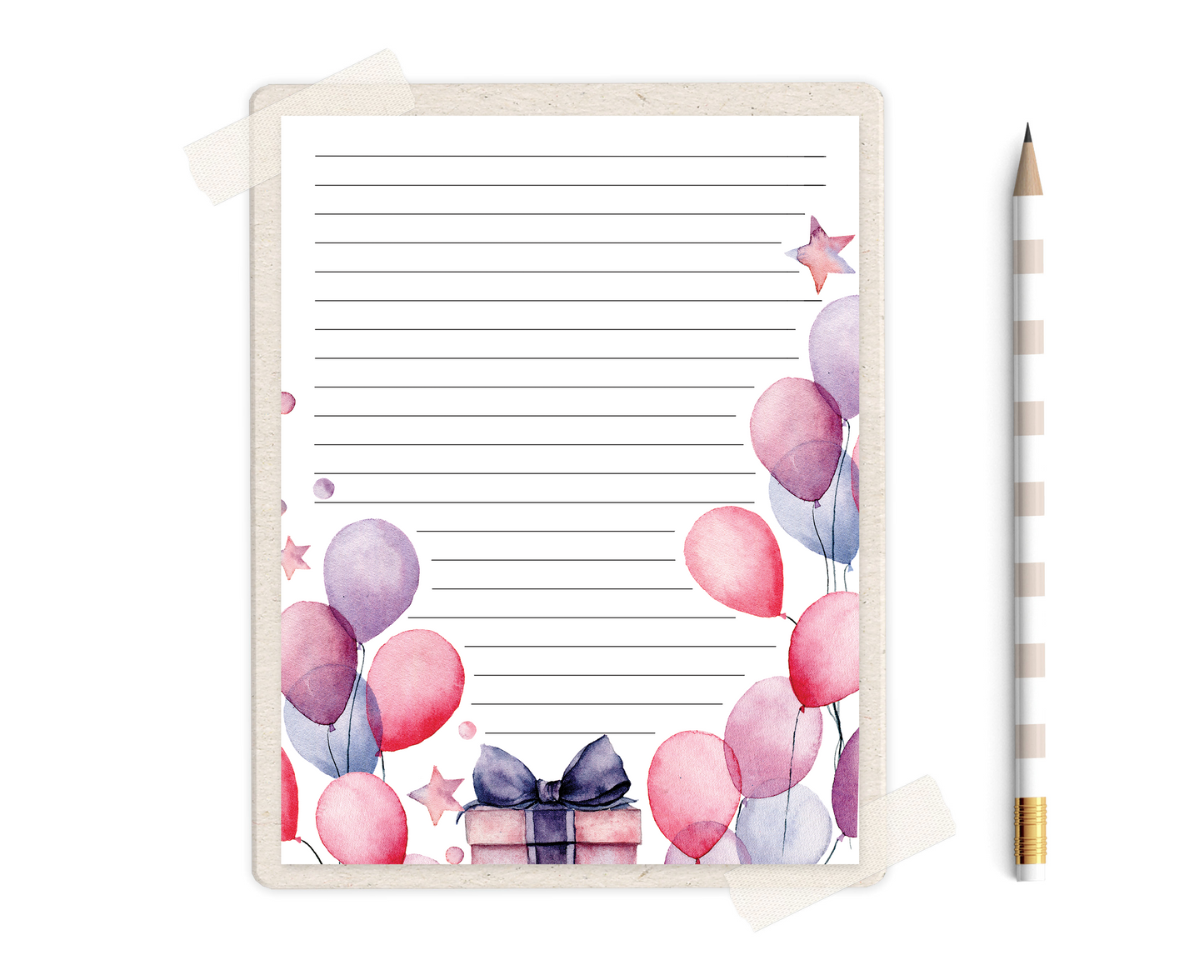 Birthday Balloons Stationery Set Printable