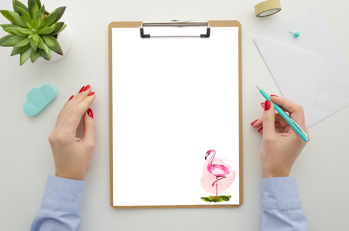 Watercolor Tropical Pink Flamingo Stationery Set Printable - Digital Download