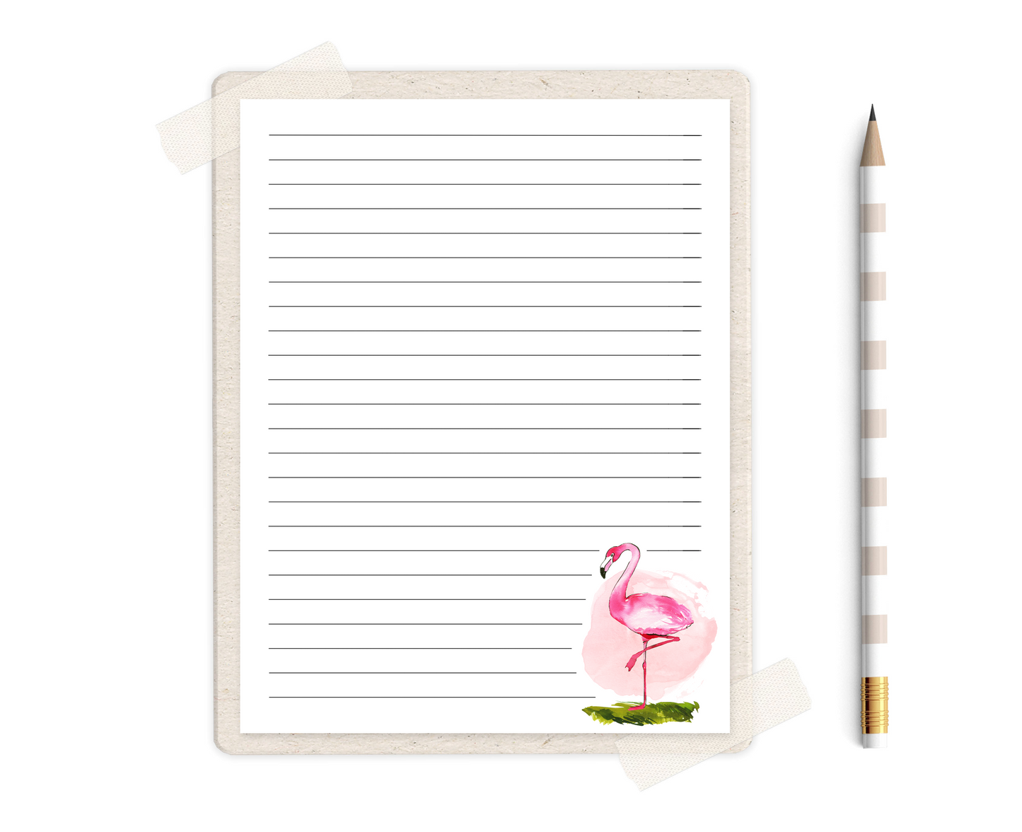 Watercolor Tropical Pink Flamingo Stationery Set Printable - Digital Download