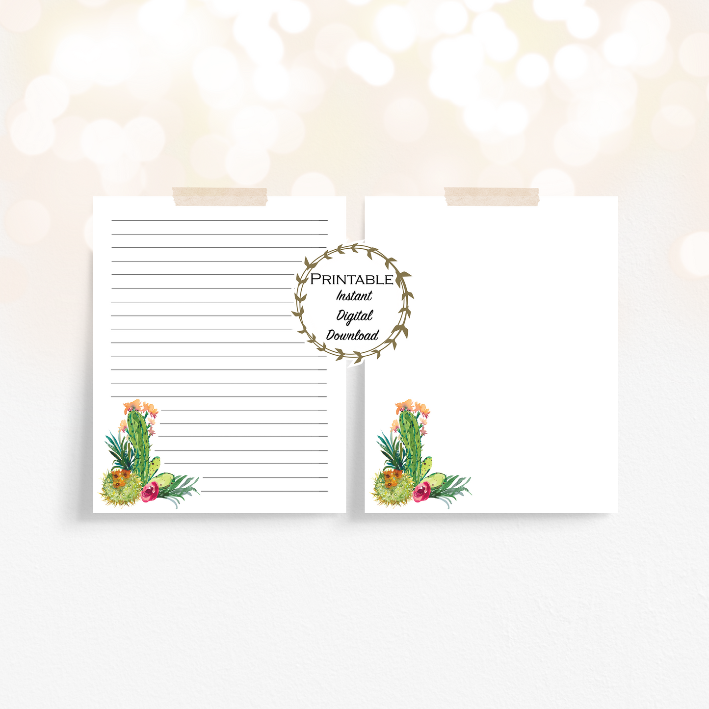 Cactus Succulents Cute Stationery Set Printable - Digital Download