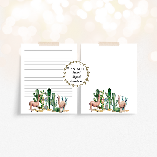 Llama Stationery with Succulents Set Printable - Digital Download