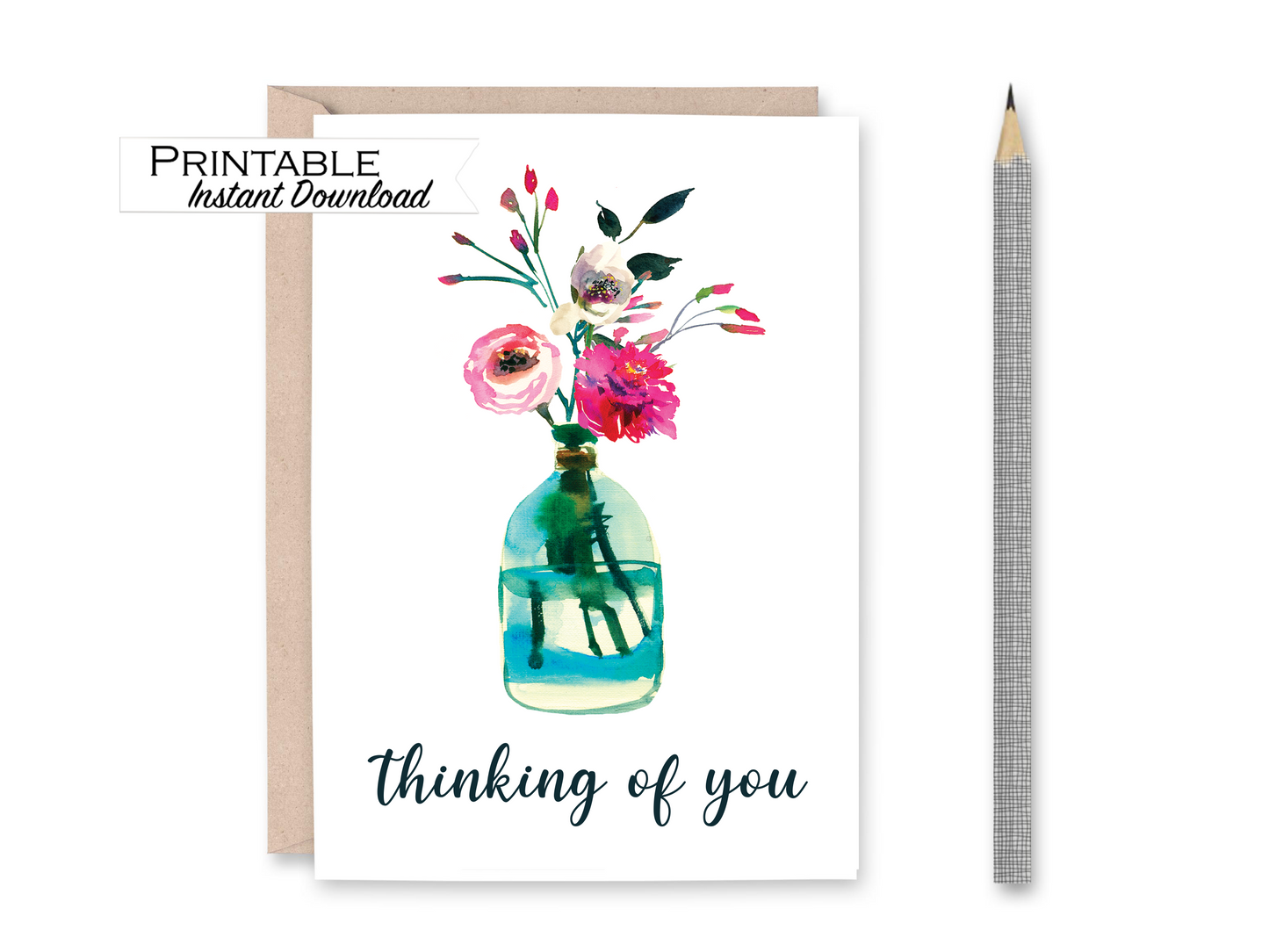 Peony Thinking of you Card Printable - Digital Download