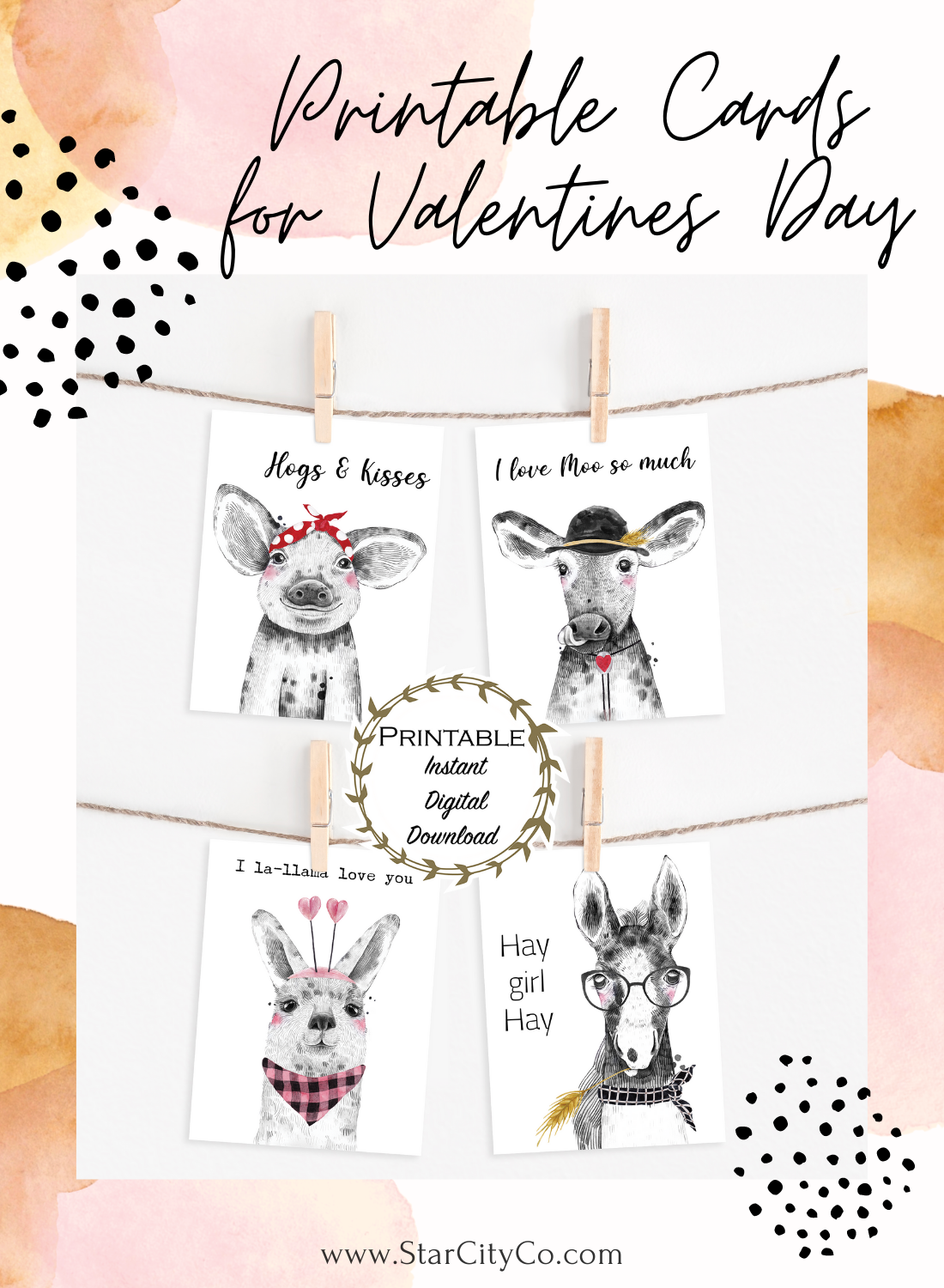 Funny Farm Animal Love Anniversary Cards Printable - Digital Download