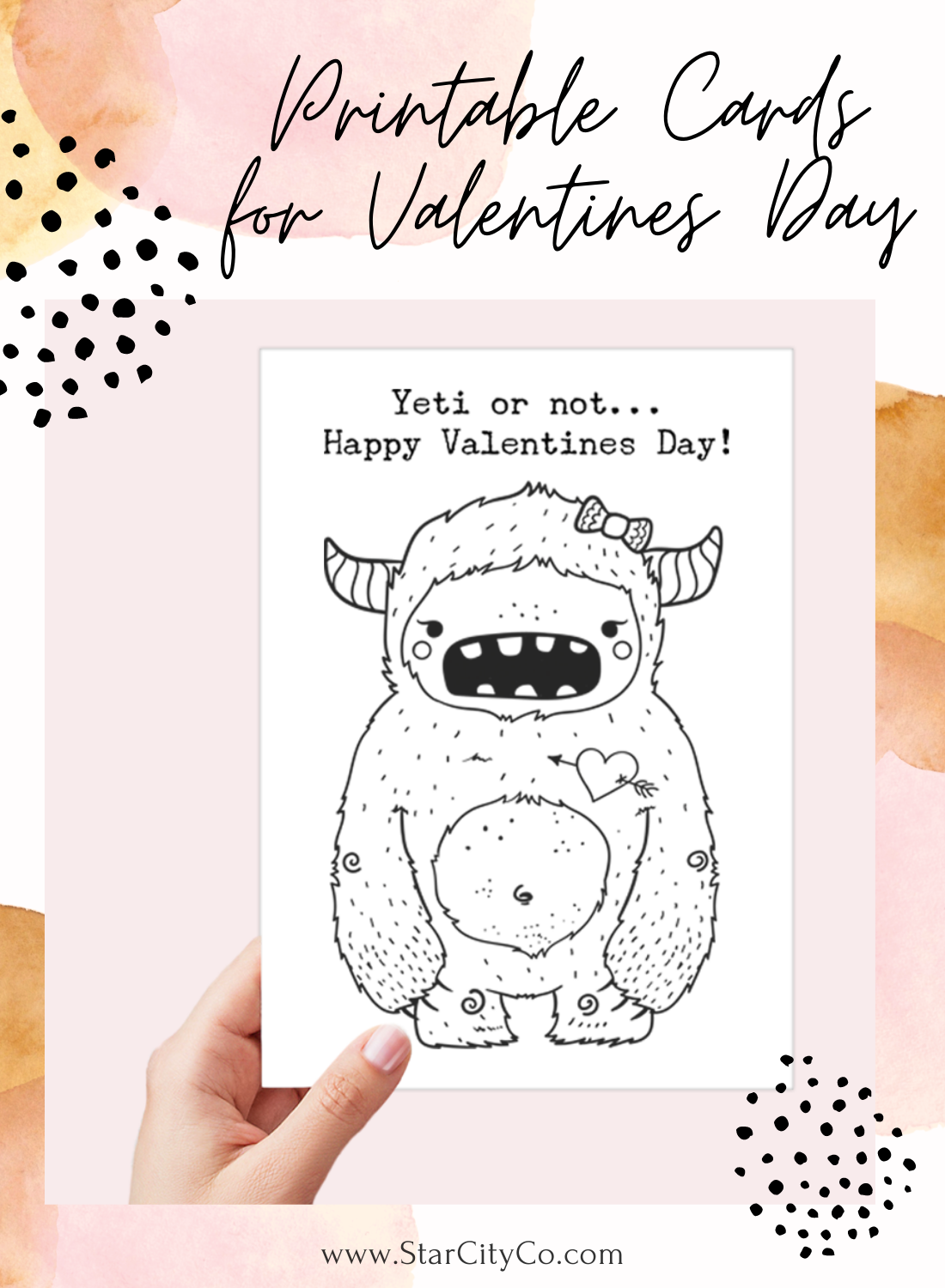 Yeti or Not Happy Valentines Day Coloring Greeting Card Printable - Digital Download